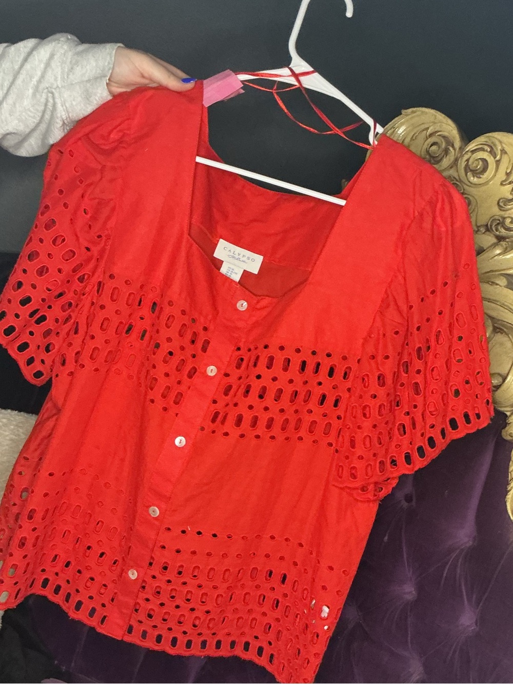 Calypso St. Barth Red Eyelet Button-Front Top